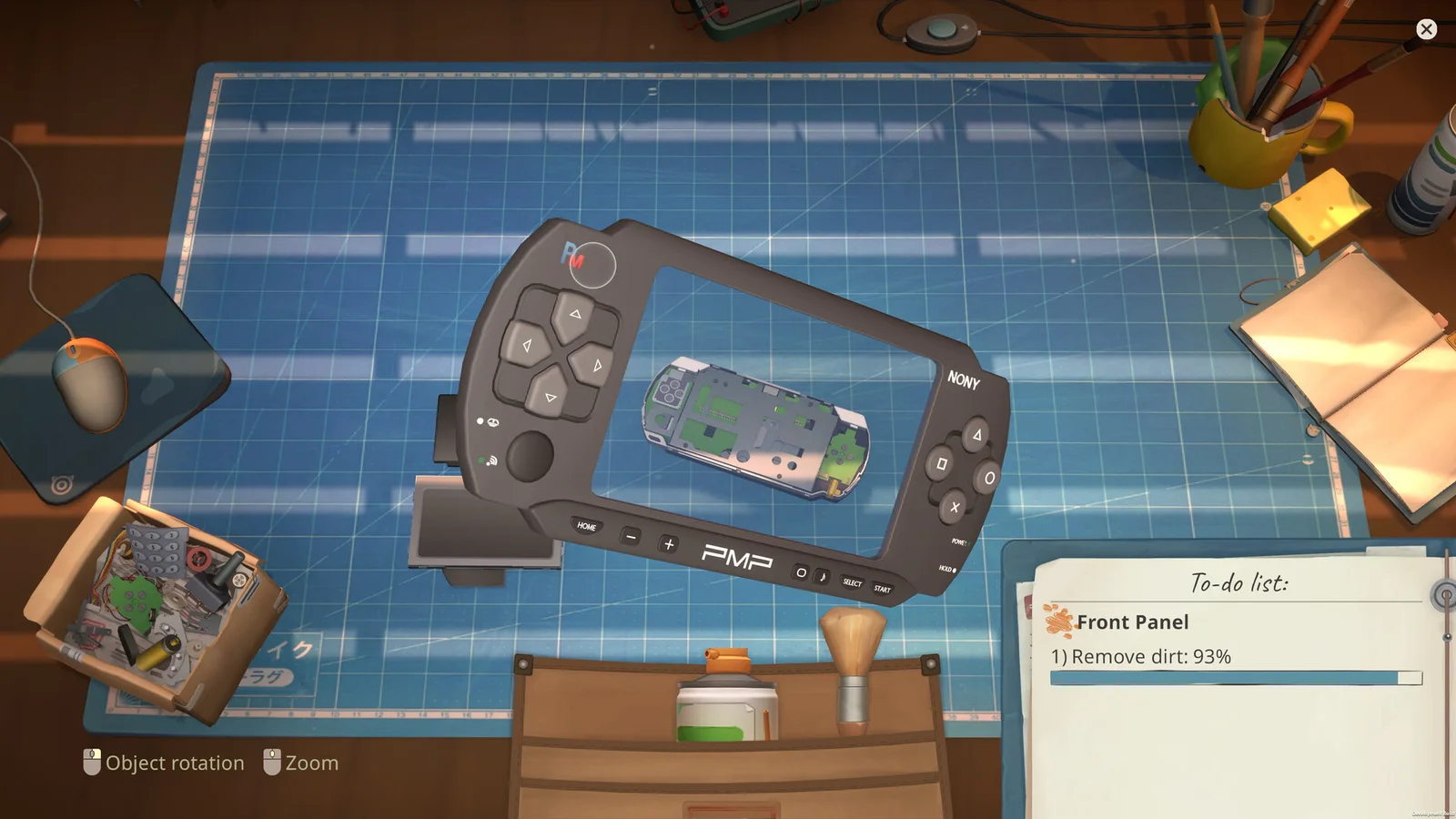 Handheld console opened on the ReStory workbench with its to-do list visible