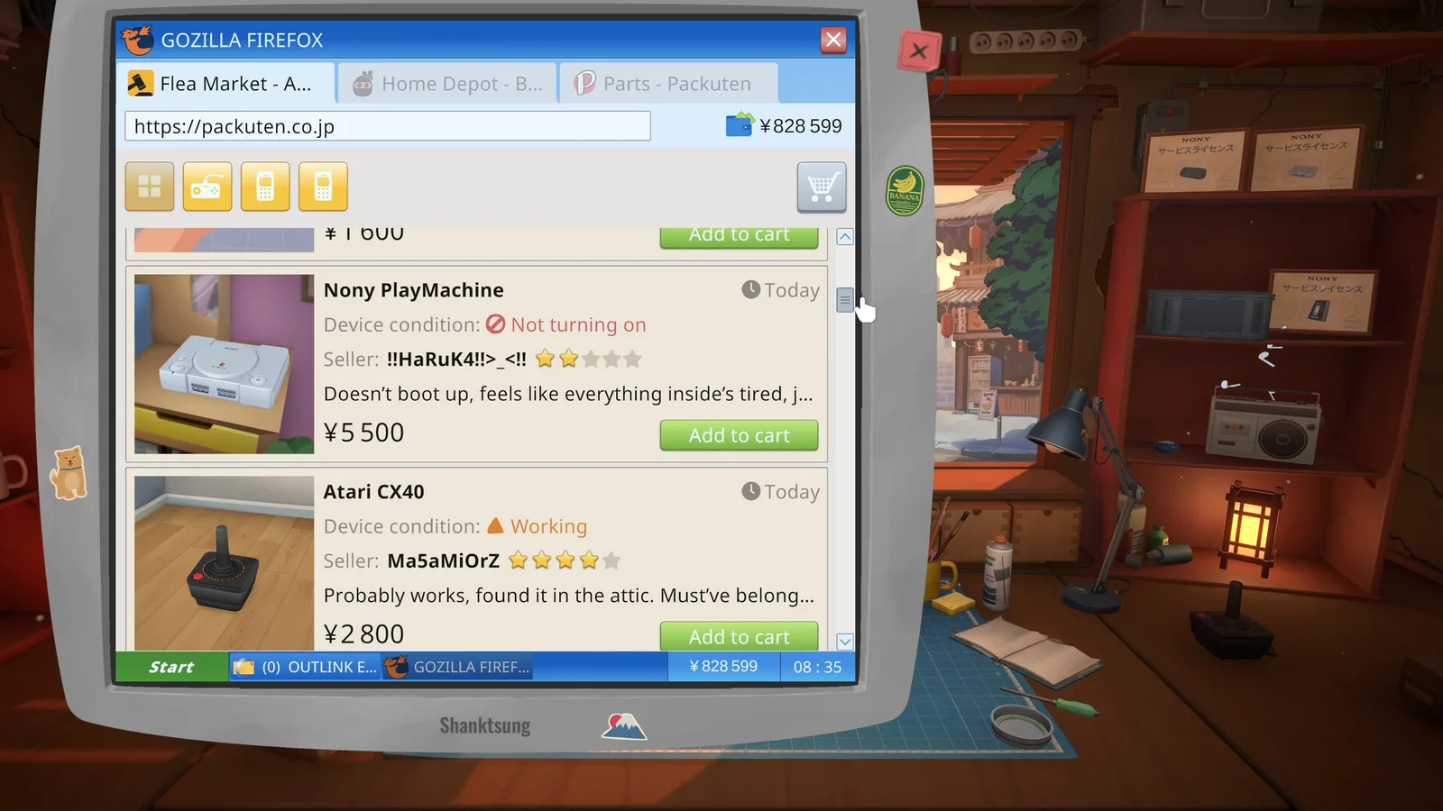 ReStory shop computer showing the parts and work interface