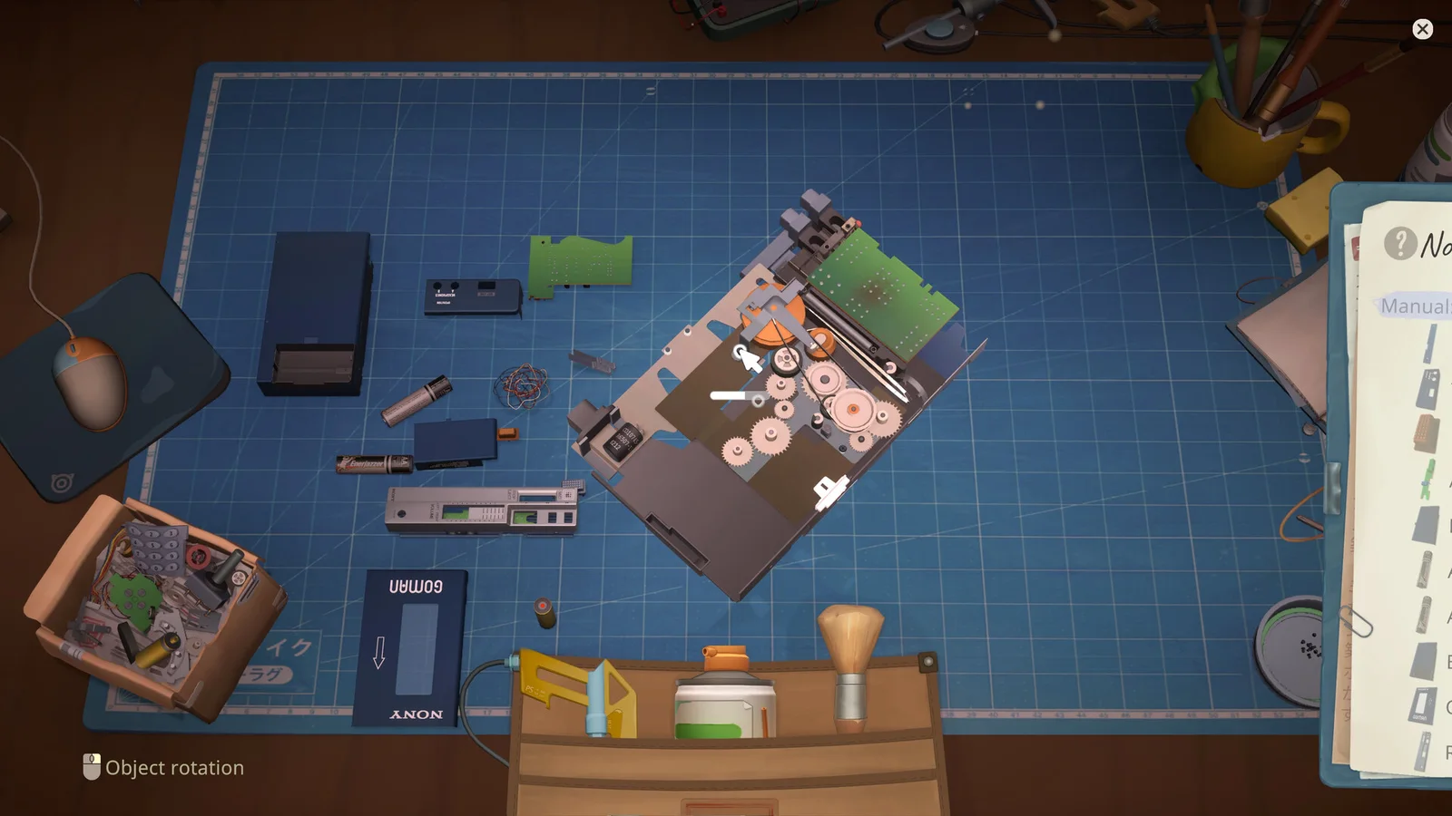A ReStory device opened into many components on the repair mat