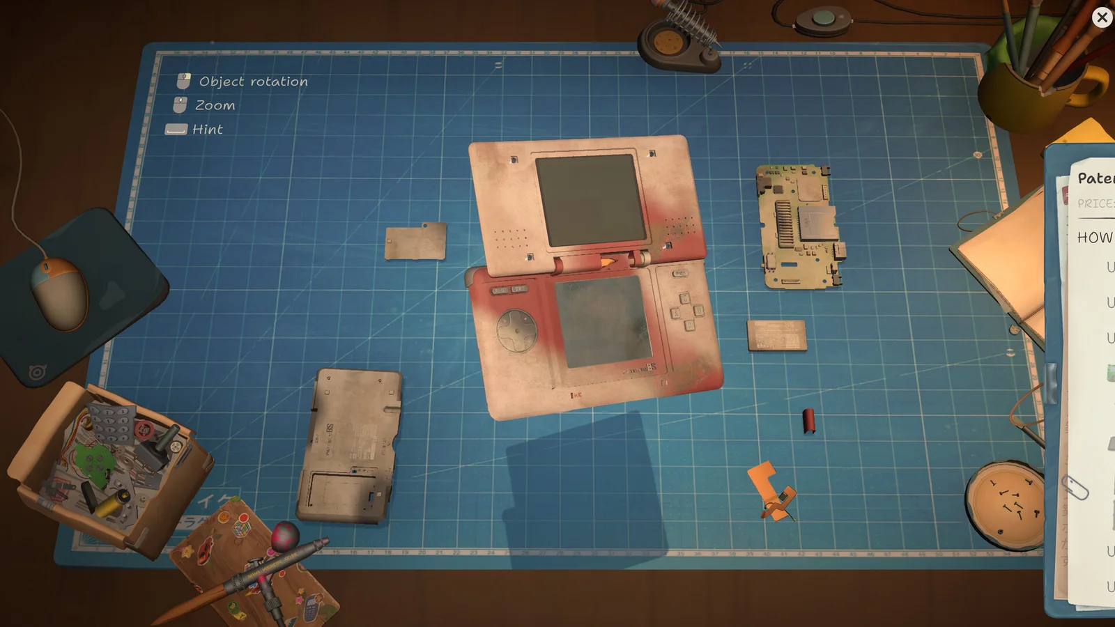 A handheld device separated into case and internal components